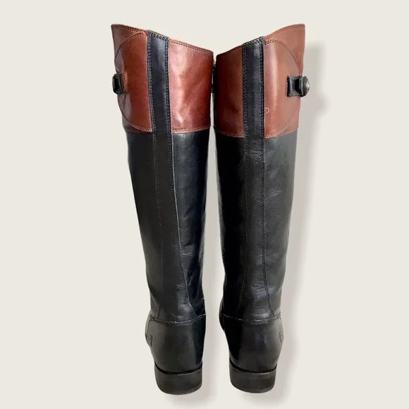 $399 Frye Molly Button Black Brown Multicolor Leather Equestrian Riding Boots